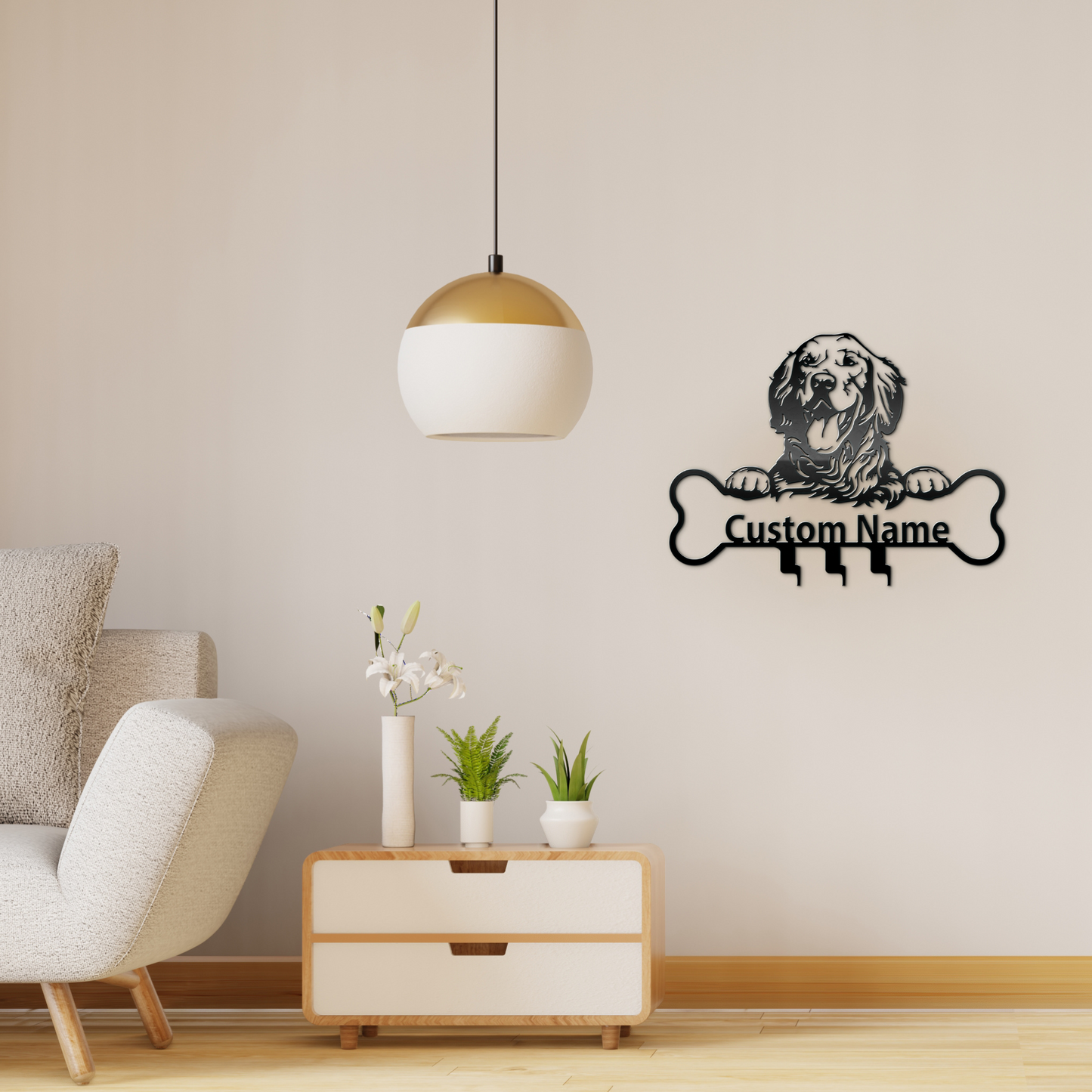 Γκόλντεν Ριτρίβερ,Golden retriever, Μεταλλικό διακοσμητικό τοίχου, κρεμάστρα