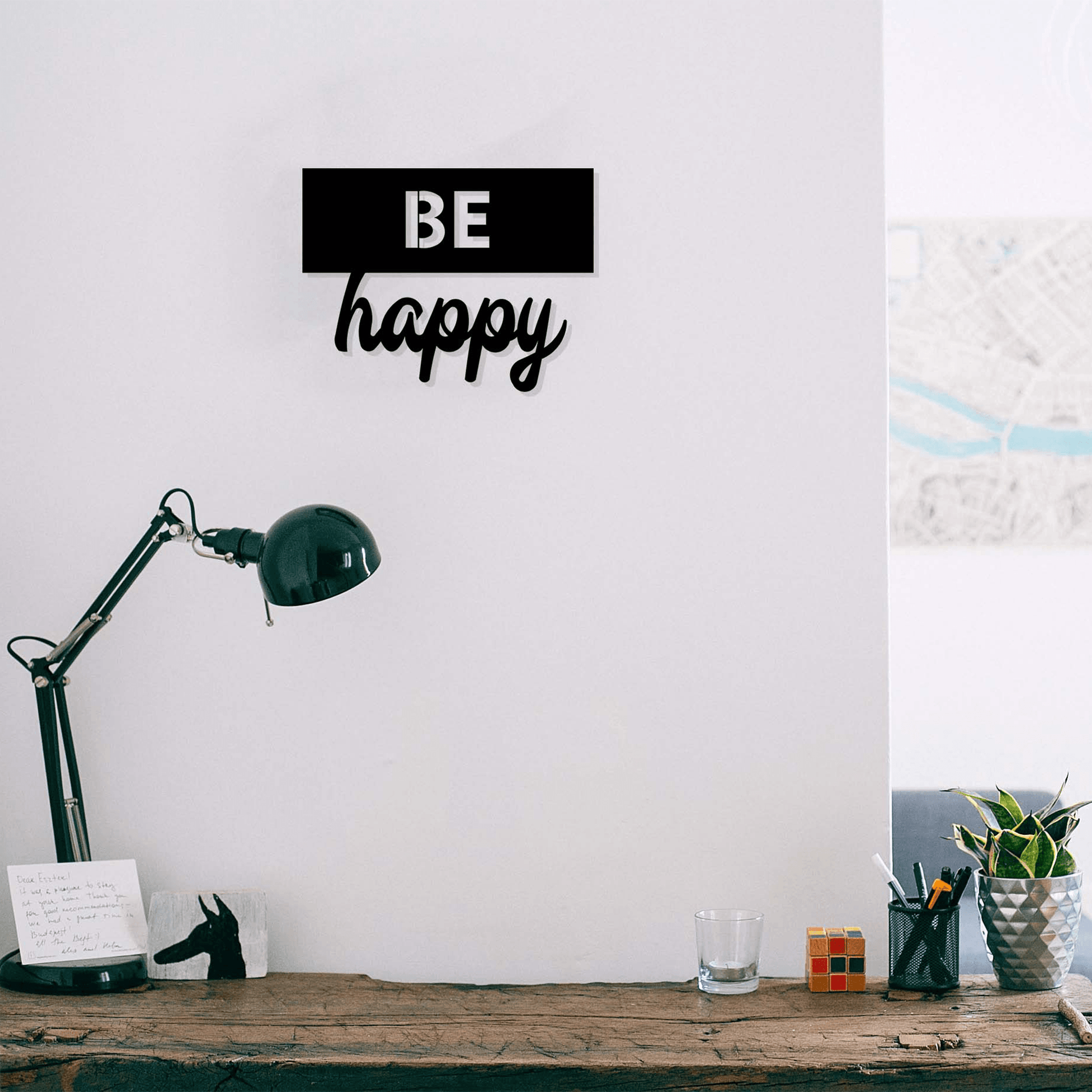 BE HAPPY, Μεταλλικό διακοσμητικό τοίχου - lovenwall